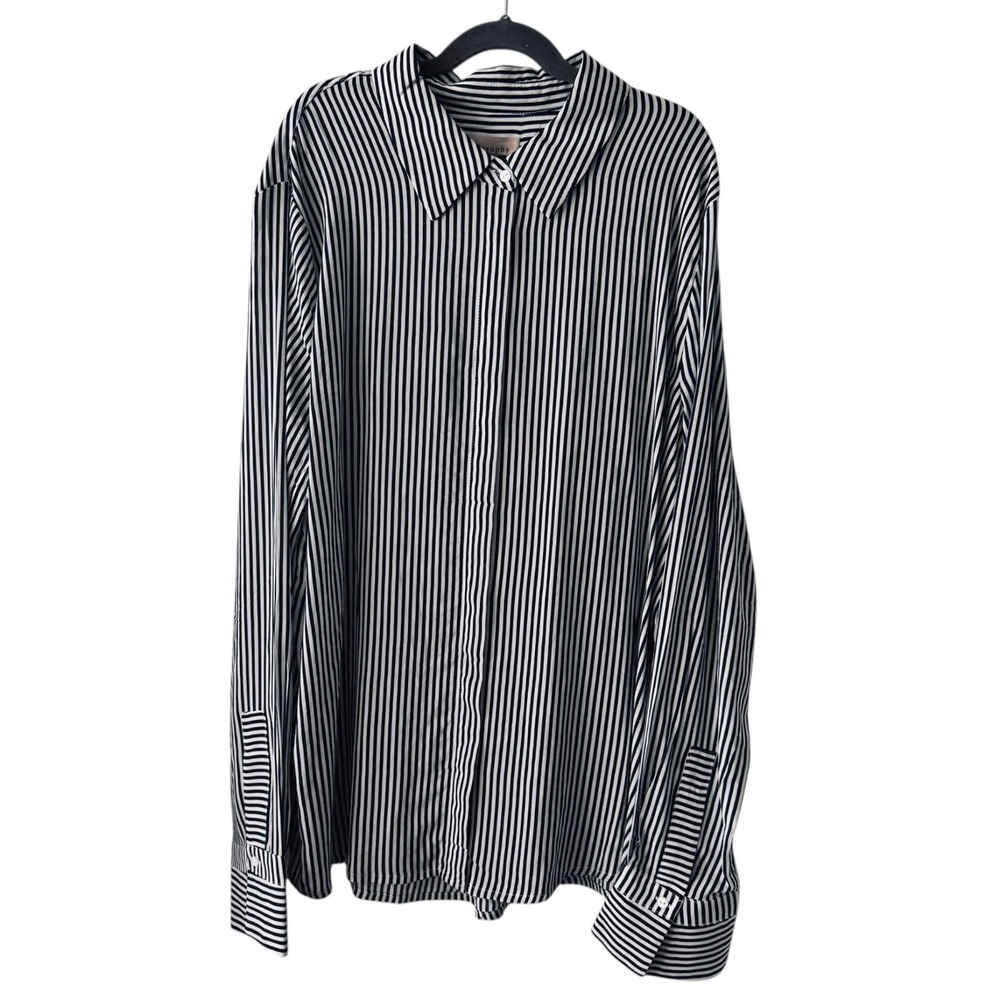 Philosophy NWT Oversized Striped Button Up Blouse Navy White Coastal Old Money L